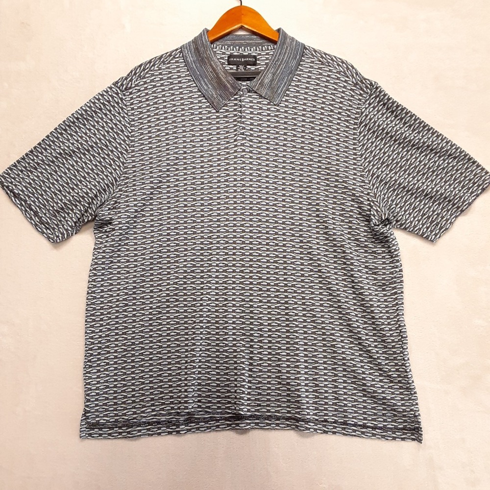 Jhane Barnes 100% Silk Polo Shirt XL Black Purple Honeycomb Stitch Pattern